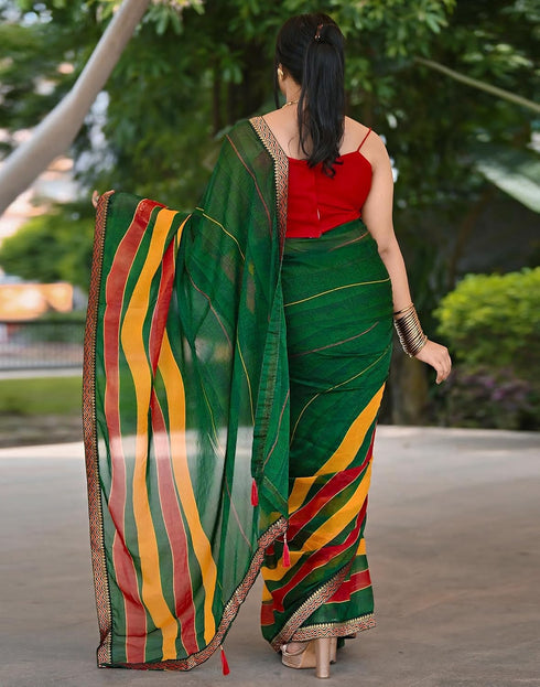 Vasthrlay Chiffon Printed Green1 Saree With Unstitched Blouse Piece