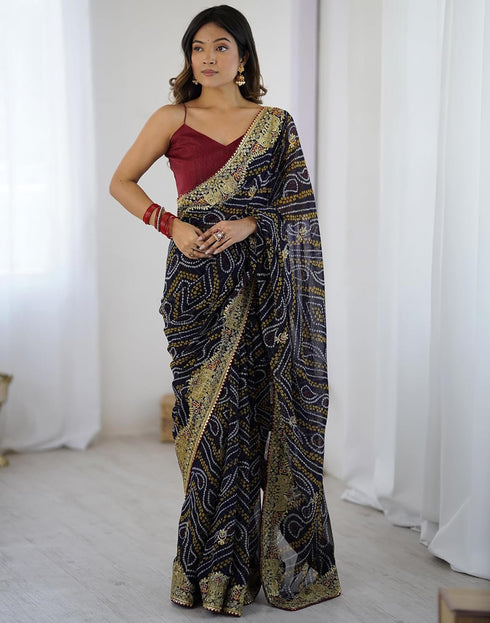 Vasthrlay Georgette Printed Unstitched Red Saree