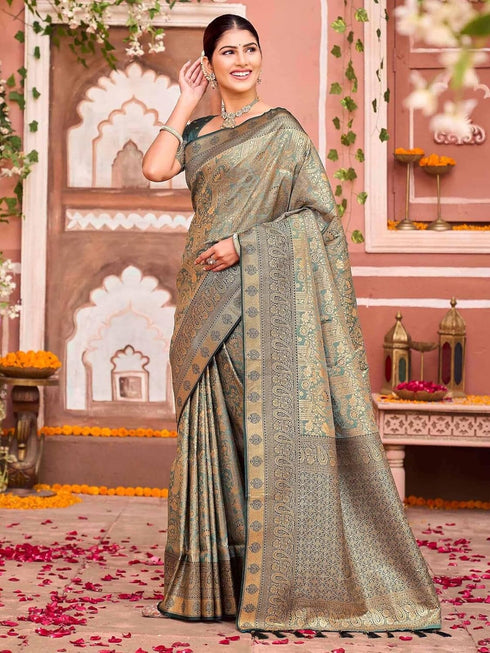 Vasthrlay Banarasi Unstitched Light Green Saree