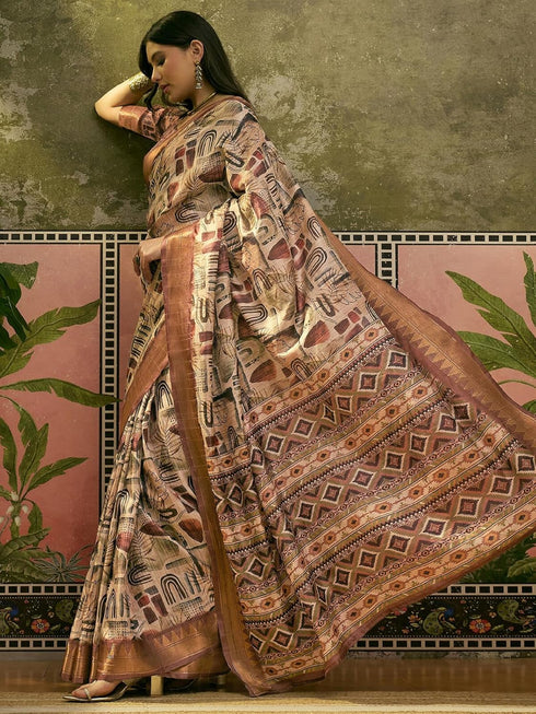 Vasthrlay Printed Weaving Off White Off White Saree