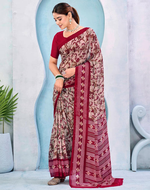Vasthrlay Georgette Bandhani Green Saree With Unstitched Blouse Piece