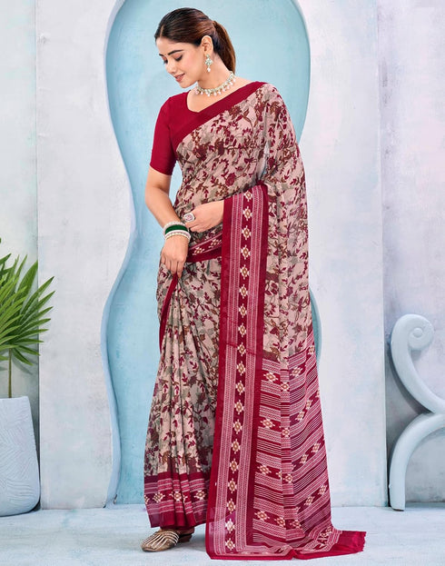 Vasthrlay Georgette Bandhani Unstitched Grey Saree
