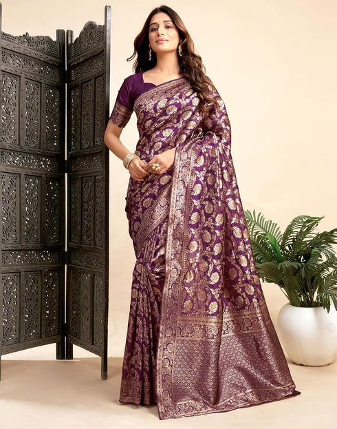 Vasthrlay Womens Jacquard Unstitched Wine Saree