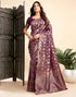 Vasthrlay Womens Jacquard Unstitched Wine Saree