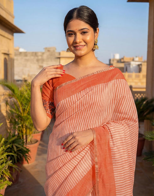 Vasthrlay Womens Printed Unstitched Off White Saree