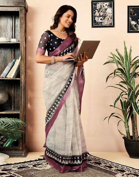Vasthrlay Womens Printed Unstitched Dark Green Saree