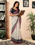 Vasthrlay Womens Printed White Saree With Black Unstitched Blouse Piece