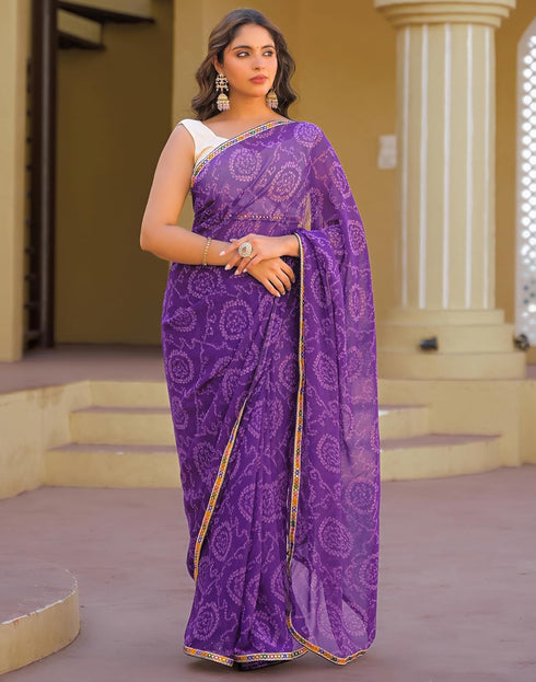 Vasthrlay Georgette Bandhani Unstitched Maroon Saree