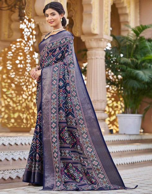 Vasthrlay Printed Traditional Patola Inspired Navyblue