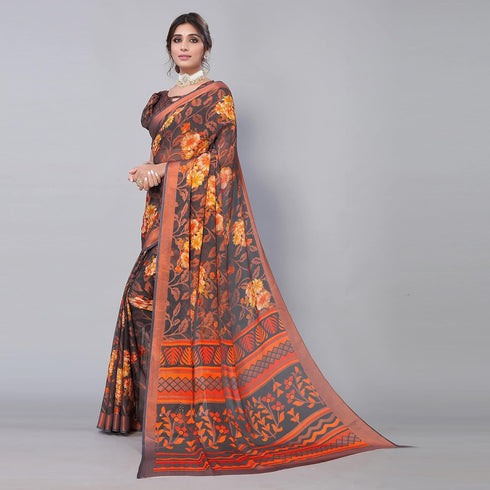 Vasthrlay Designer Chiffon Bengali Grey Ethnic Wear