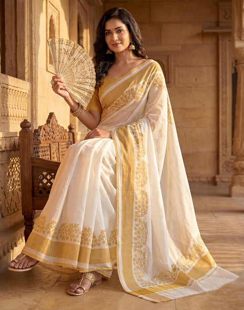 Vasthrlay Womens Printed Unstitched Olive Green Saree