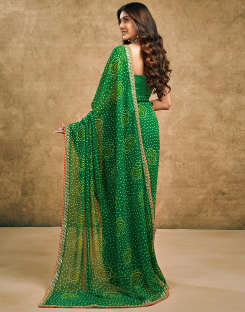 Vasthrlay Georgette Traditional Unstitched Dark Green Saree