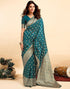 Vasthrlay Kanjivaram Banarasi Wedding Teal Blue Saree With Unstitched Blouse Piece