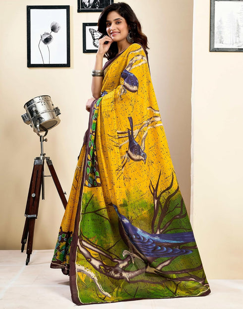 Vasthrlay Womens Printed Unstitched White Saree