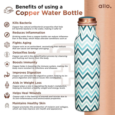 Pure Copper Water Bottle 1 Litre Chevron