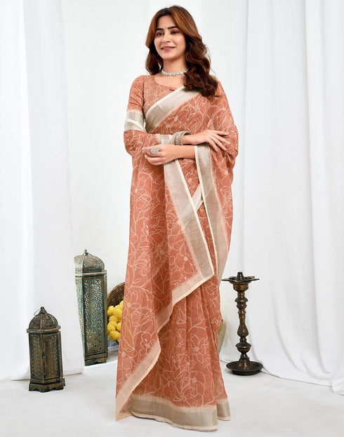 Vasthrlay Unstitched Readymade Traditional Pink Saree