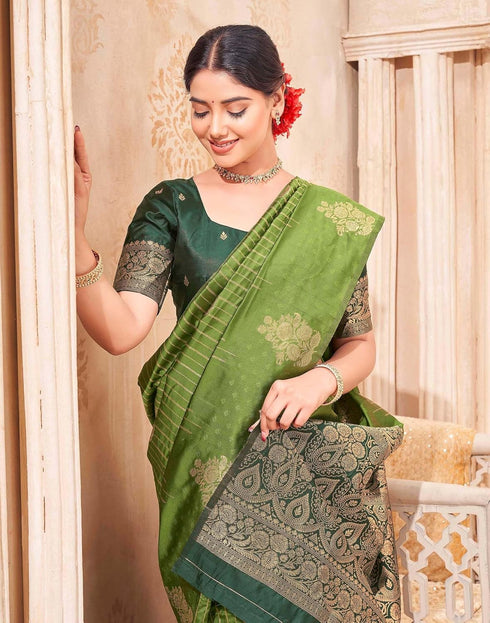 Vasthrlay Kanjivaram Jacquard Unstitched Mustard Saree