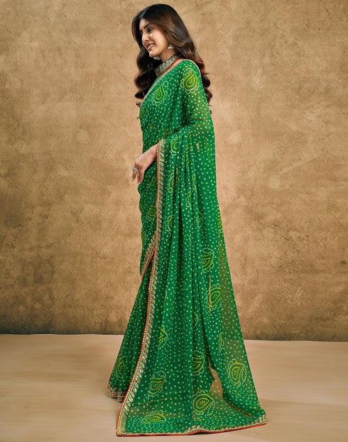 Vasthrlay Georgette Traditional Unstitched Dark Green Saree