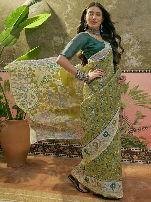 Vasthrlay Shimmer Printed Navy Navy Blue Saree