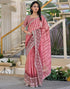 Vasthrlay Chiffon Chevron Pink Saree With Unstitched Blouse Piece