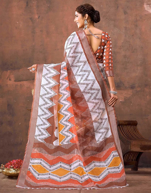 Vasthrlay Special Printed Unstitched Beige Saree