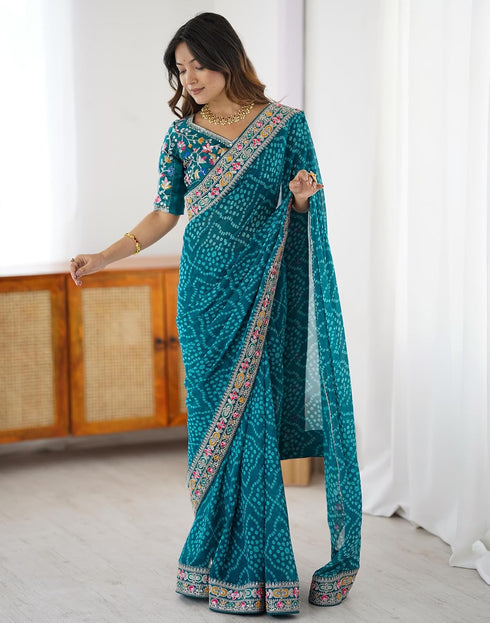 Vasthrlay Georgette Embroidery Mustard Mustard Yellow Saree
