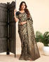 Vasthrlay Womens Jacquard Black Saree With Unstitched Blouse Piece