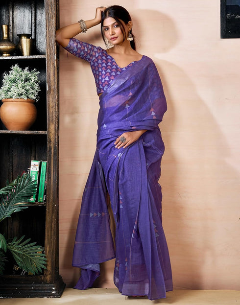 Vasthrlay Womens Printed Unstitched Purple Saree