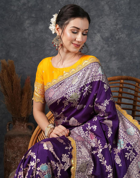 Vasthrlay Banarasi Jacquard Unstitched Pink Saree