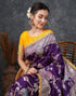 Vasthrlay Banarasi Jacquard Purple Saree With Yellow Unstitched Blouse Piece