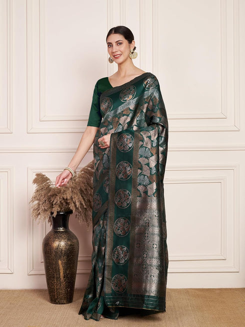 Vasthrlay Kanjeevaram Silk Unstitched Black Free Ethnic Wear