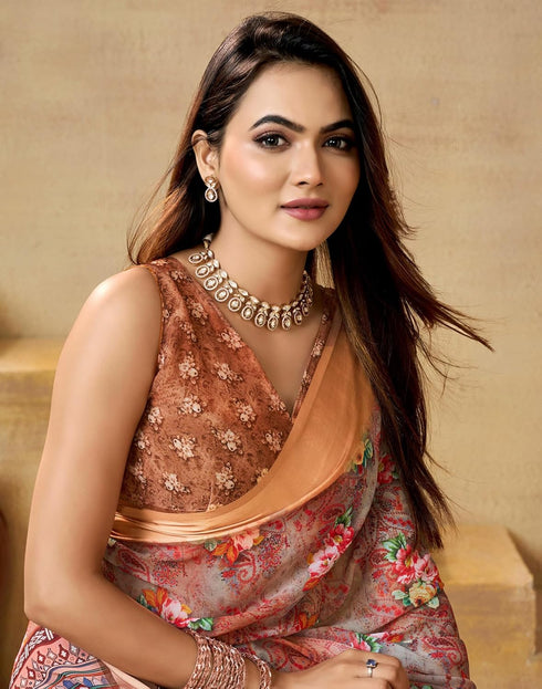 Vasthrlay Georgette Printed Unstitched Multicolor Saree