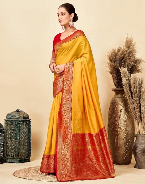 Vasthrlay Jacquard Letest Unstitched Yellow Saree