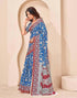 Vasthrlay Kalamkari Printed Blue | Maroon Saree With Blue Unstitched Blouse Piece