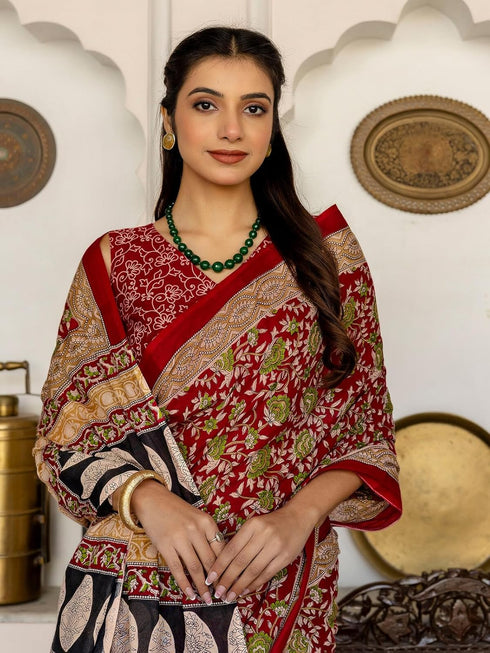 Vasthrlay Paisley Printed Red Saree
