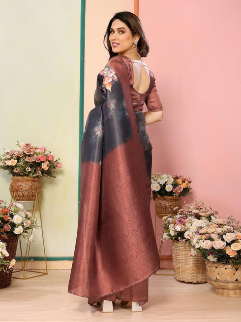 Vasthrlay Kanjivaram Banarasi Unstitched Currant Onion Free Ethnic Wear