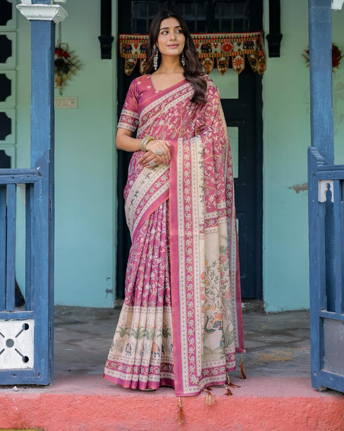 Vasthrlay Handloom Turquoise Paisley Saree