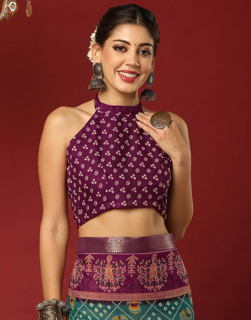 Vasthrlay Georgette Bandhani Unstitched Wine Saree
