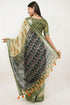 Vasthrlay Green Paisley Printed Linen Saree With Unstitched Blouse Piece