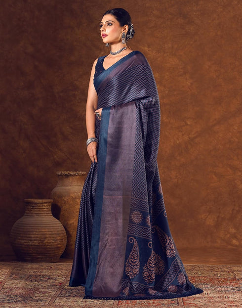 Vasthrlay Womens Printed Unstitched Brown Saree