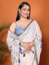 Vasthrlay Cream Womens Kathakali Print Linen Saree With Gold Zari Border And Unstitched Blouse Piece