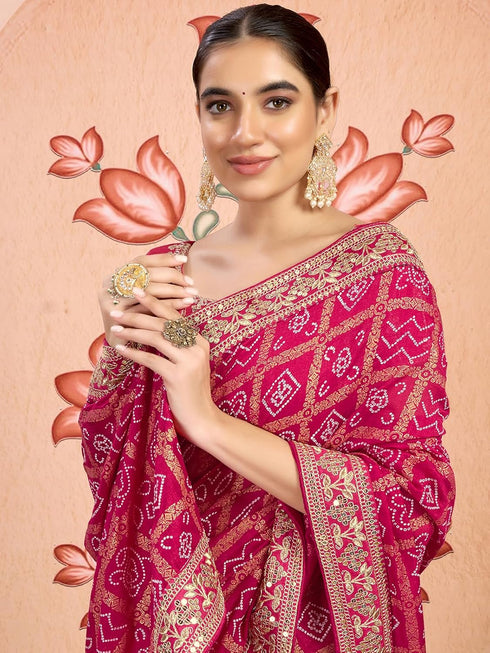 Vasthrlay Georgette Embroidery Unstitched Dark Green Saree