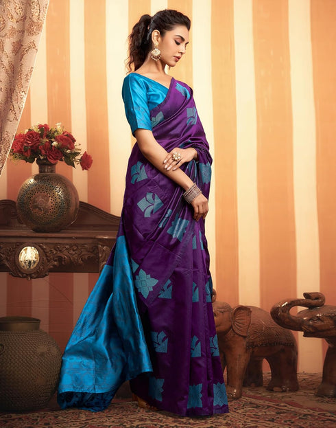 Vasthrlay Banarasi Jacquard Unstitched Teal Saree