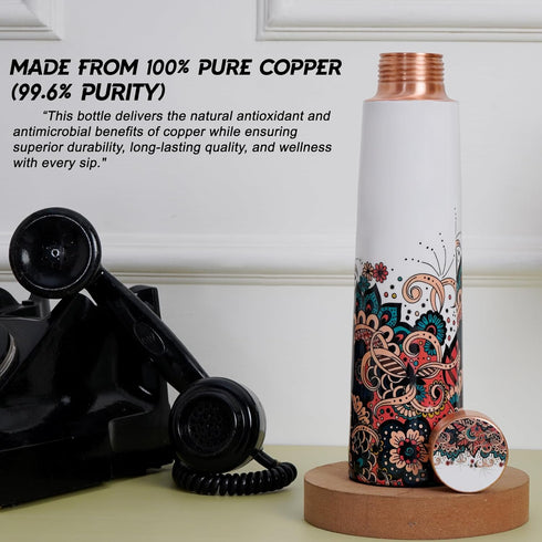 Pure Copper Floral Print Bottle 900 ml