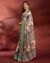 Vasthrlay Printed Jacquard Peach And Dusty Green Saree With Unstitched Blouse Piece