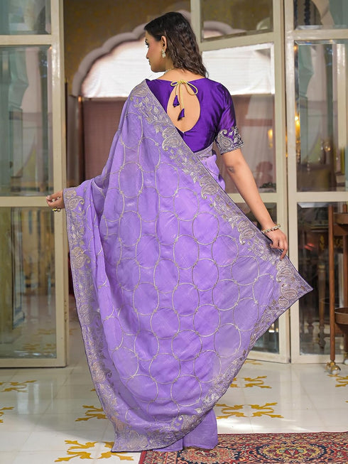 Vasthrlay Shimmer Embroidery Mustard Mustard Yellow Saree