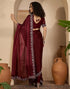 Vasthrlay Shimmer Scalloped Unstitched Maroon Saree
