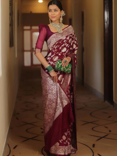 Vsathrlay Saree Kanjivaram Silk Pari Red