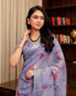 Vasthrlay Womens Printed Unstitched White Saree