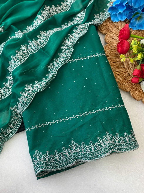 Vasthrlay Blue Embroidery Saree